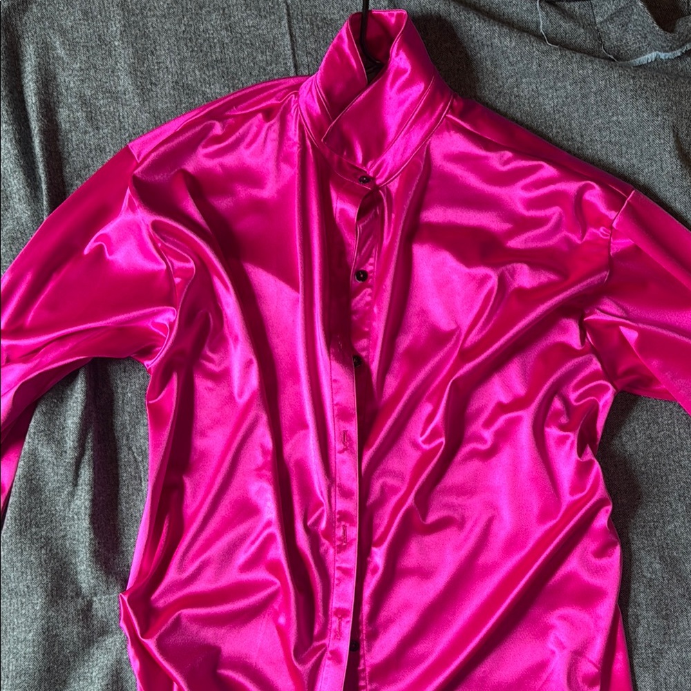 Laina Rauma hot pink satin button up oversized top size L
